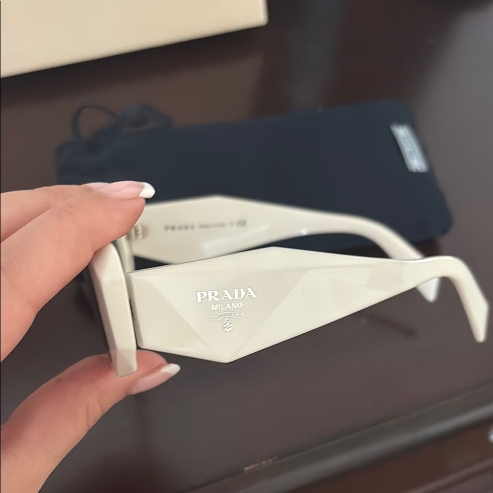 Prada White Geometric Sunglasses - image 3